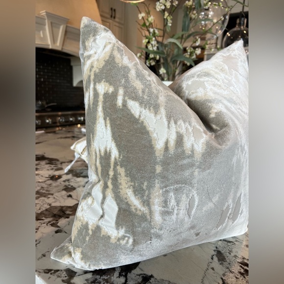 Kodiak III Cream Sand Gray Taupe Abstract Velvet Pillow-22” with 24” Insert Incl - Picture 4 of 7